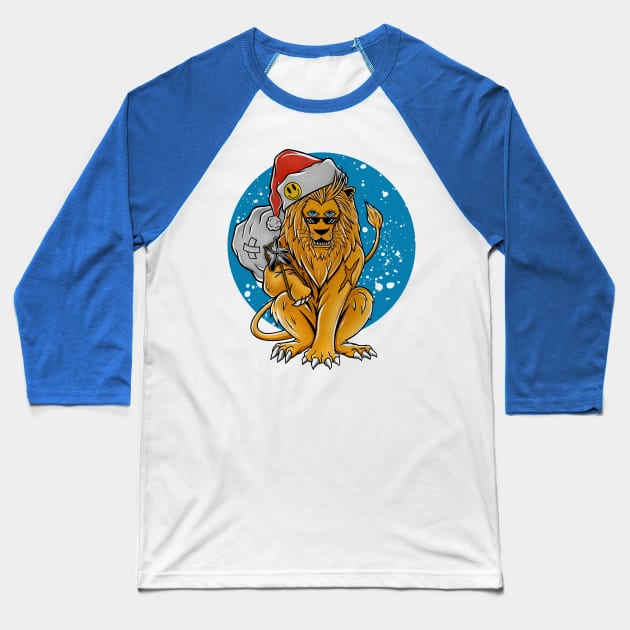 Lion with santa hat Baseball T-Shirt by DMD Art Studio
